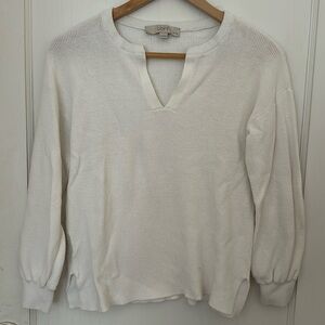 LOFT white notched neck knit sweater